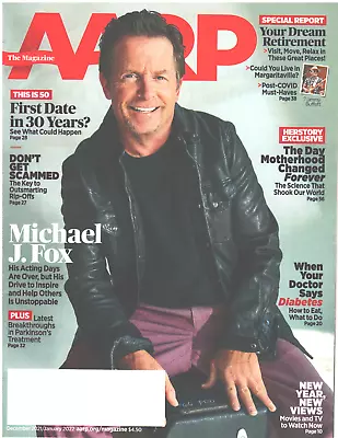 AARP Magazine December 2021 January 2022 Michael J Fox Diabetes Outsmart Scams • $9.99