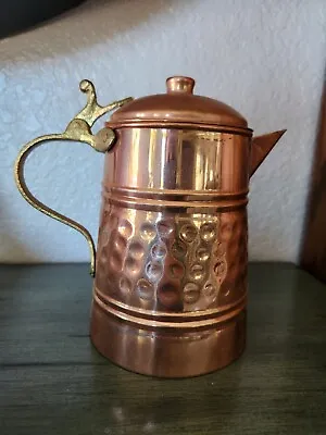 Decorative Turkish Copper Tea/Coffee Pot With Lid 8.5  For Decorate Use Only Vtg • $29.99