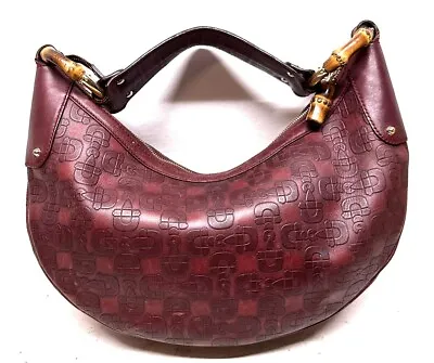 Gucci GG Horsebit Bamboo Ring Burgundy Half Moon Hobo Bag! (CMP071825) • $349.99