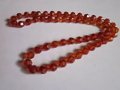 Vintage Plastic Bead Necklace Clear Brown Orange Faceted 24  PRETTY Beaded • $14.95