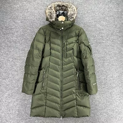 Eddie Bauer Coat Women M Medium Green Full Zip Hooded Down Quilted Long Sleeve • $34.75