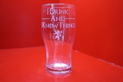 £12 • Buy Engraved Pint Glass Game Of Thrones I Drink And I Know Things Lannister Lion