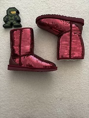 UGG Women Boots Classic Short Sparkles Size 6 W 1003598 Red/Burgundy • $50