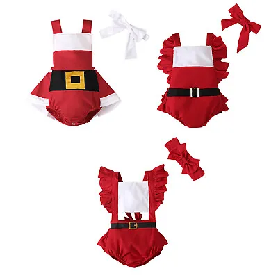 Baby Girls Santa Suit With Headband Christmas Bodysuit Dance Prom Open Back Red • £14.71