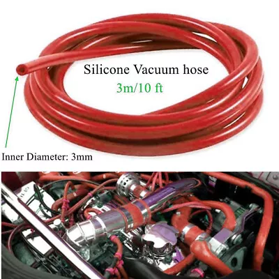 $12.98 • Buy 10 FT 3MM(1/8 ) Inch Silicone Air Vacuum Hose/Line/Pipe/Tube Red Fit Ford