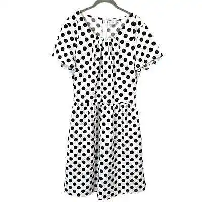 Mikarose Dress Fit Flare Women's Size Large Black White Polka Dot Short Sleeves • $25.97