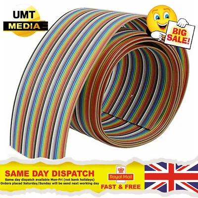 £3.05 • Buy 10 14 16 20 26 30 34 40 Way Multi Coloured Flat Ribbon Cable Wire 28AWG
