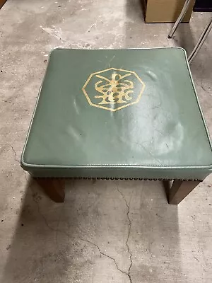 Vintage Leather Foot Stool - Victorian Antique - Green & Gold Home Decor • $28