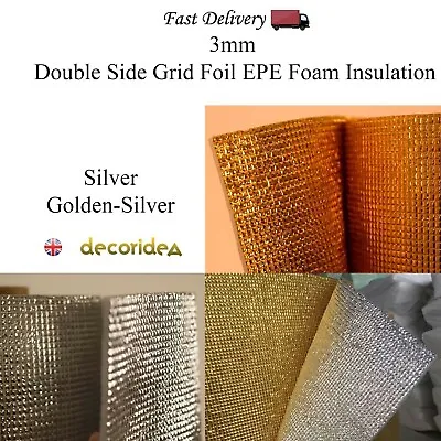 Double Side Grid Golden Silver Foil EPE Foam Underlay 3mm 5mm (Lenght X 1.50m) • £1.99