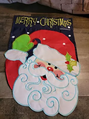 Merry Christmas Santa Mistletoe Snow Banner Flag Decor • $5.35