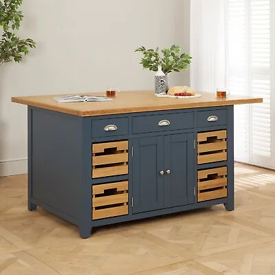 Westbury Blue Painted Extra Large Kitchen Island With Bar Table Top - BP90 • £949