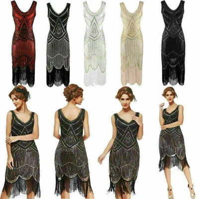 $34.14 • Buy 1920s Flapper Dress Great Gatsby Charleston Sequins Beaded Fringe Fancy Dress AU