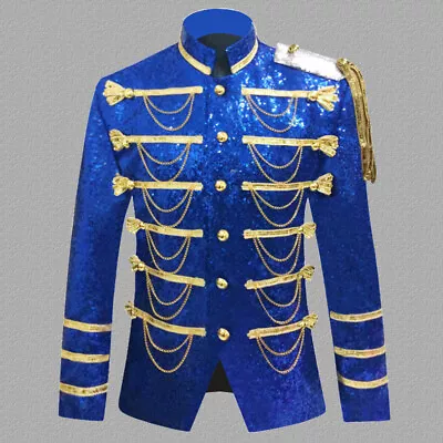 Men Sequined Blazers Jacket Costume Performance Clubwear Military Slim Fit Coat  • $101.39