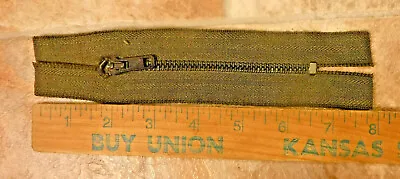 GENERAL 4 1/2  Vtg CLOSED END TRUE Military USA #1 O-Shaped Metal ZIPPER Green  • $7.20