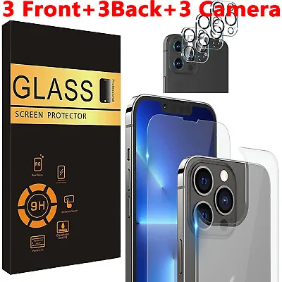 9X Tempered Glass Front+Back+Camera Screen Protector For IPhone 15 14 13 12 11 X • $18.99