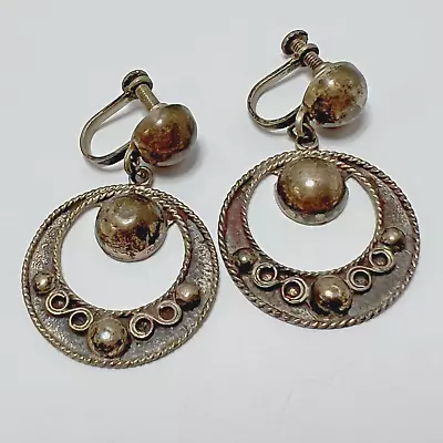 Vintage Sterling Silver Mexico Platta 925 AHS Hoop Dangle Screwback Earrings • $17.99