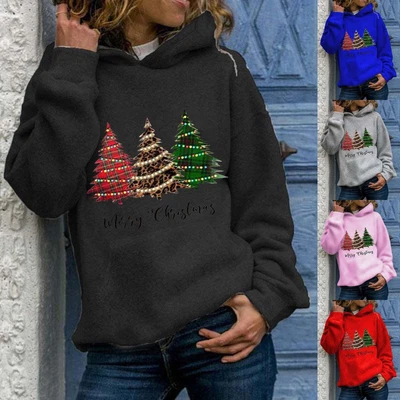 $28.82 • Buy  Merry Christmas Tree Hooded Sweater Large Size Loose Top For Womens