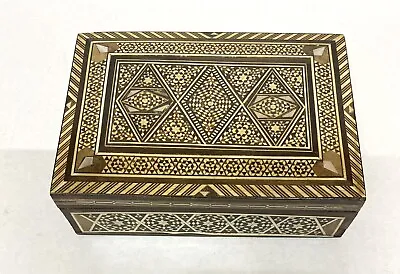 Vintage Micro Mosaic Inlaid Wood And Mother Of Pearl Trinket Box Hinged Lid • $26.87