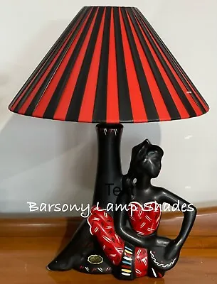 PLASTIC RIBBON MEDIUM  COOLIE  RED  & BLACK LAMPSHADE For BARSONY LADY LAMP • $110