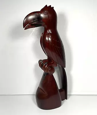 Vintage Rosewood Hand Carved Parrot Leaf In Mouth 12.5  Tall • $45