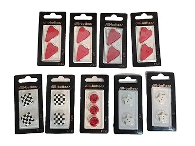 19 Dill Buttons Mixed Lot 8 Packs White Stars Red Hearts Checkered Squares NEW • $12.99