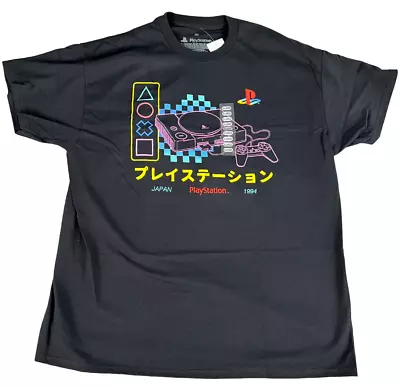 PlayStation T-Shirt Mens XL Black Japan Checker Retro Neon Gaming Pink • $17.99