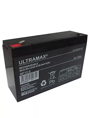 Ultramax Np10-6 6v 10ah 20hr (as 12ah) Sealed Lead Acid Rechargeable Battery • £27.35