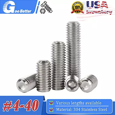 Stainless Steel Grub Screws #4-40 Allen Socket Set Screws Cup Point All Lengths • $6.15