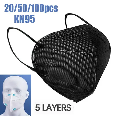 50-Pack Black Disposable KN95 Face Masks Protective 5 Layer BFE 95% Mouth Covers • $6.85