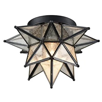 $152.24 • Buy Moravian Star Light Flush Mount Celing Light Seeded Glass Shade Boho Moroccan Ce