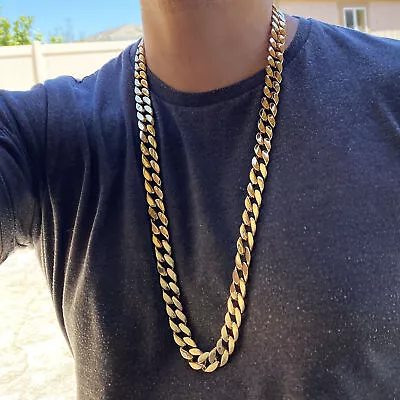 Men's 14K Gold Plated Cuban Link Neck Chain Hip Hop Necklace 15MM Thick 33  Long • $39.95