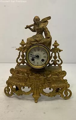 Vintage Brass Tone Metal Shelf Mantle Clock Home Decorative 13.5  For Repair • $32