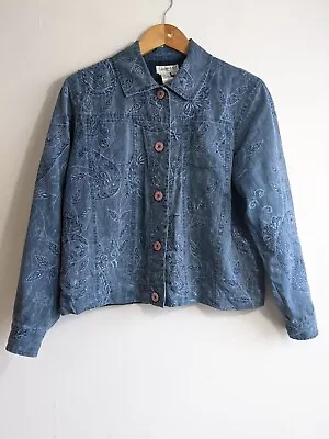 Ladies Denim Jacket Size M 10 12 Petite Blue Jean Floral Embroidered 90s Y2K  • £13.99