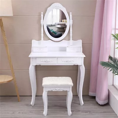 Vanity Dressing Table Jewelry W/Stool Makeup Set Dreser Desk W/Mirror & 4 Drawer • $98.99