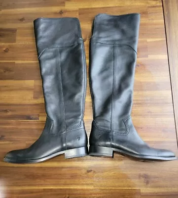 Frye Melissa Trapunto Tall Black Leather Riding Boots  Size 8B • $120