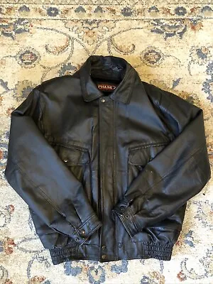 Vintage Phase 2 Leather Biker Jacket Large Tall Zip Up Button Men’s • $19.99