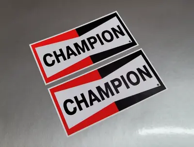 CHAMPION Spark Plugs Classic Race Car STICKERS 4  Pair Racing Decals F1 WSB Bike • £3.95