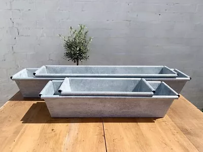 Long Zinc Trough Planter Grey Metal Rectangle Plant Pot Window Box - 6 Sizes • £46