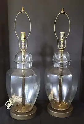 Vintage Mid Century Modern Glass Ginger Jar Vase Lamp Light Hollywood Regency • $150