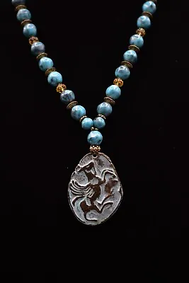 $23.96 • Buy Vintage Greek God Necklace Pegasus Metal Pendant Faux Turquoise Beaded Bin7