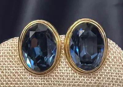 Large Vintage Signed Ciner Faux Sapphire Clip On Earrings • $50