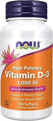 NOW Supplements Vitamin D-3 1000 IU-High Potency-180 Softgels-Structural Support • $9.75