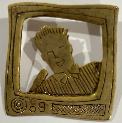 Vtg Max Headroom Television Character Gold Tone Embossed Collectible Pin Brooch • $20