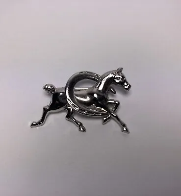 Vintage Marked Sterling Silver Race Horse And Horseshoe Pin Brooch • £22.80