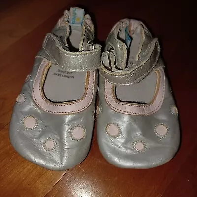 Baby Girl Leather Shoes 6 12 Month Medium Pink Silver Ministar Dots • $19.95