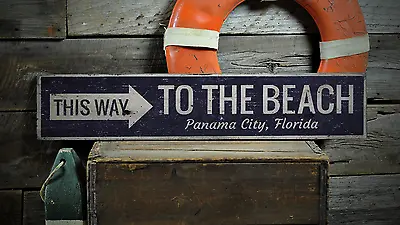 £688.96 • Buy This Way To The Beach, Custom Beach - Rustic Distressed Wood Sign