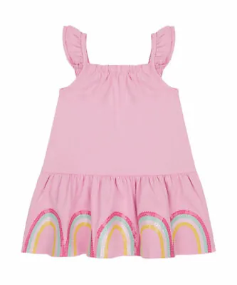 Girls Mothercare Pink Summer Dress Sequin Rainbows Baby Age 9 Months - 5 Years • £7.50