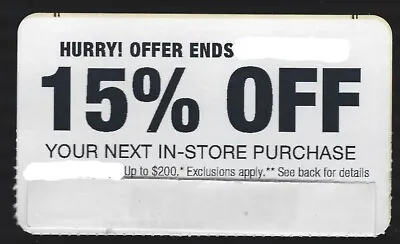 Home Depot Coupon 15% OFF Your Next IN-STORE Purchase Max Discount $200 4/30/24 • $41.99