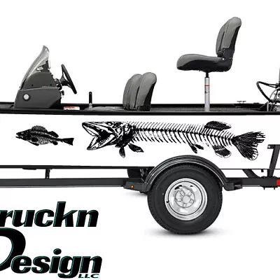 Skeleton Muskellunge Musky Bass Fish Boat Graphic Wrap Decal Vinyl - 75x12  USA • $227.02