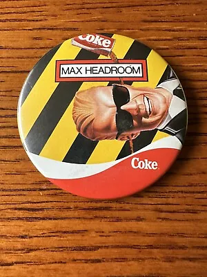 Vintage MAX HEADROOM COKE Coca Cola 3  Pin Button Pinback AD MTV Soda Pop 1984 • $8.99